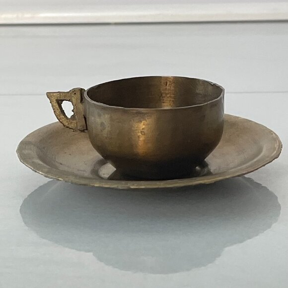 Miniature Brass Cup and Saucer Set - Picture 1 of 6